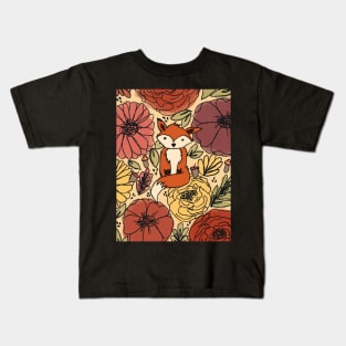 Autumn Florals with Fox Kids T-Shirt